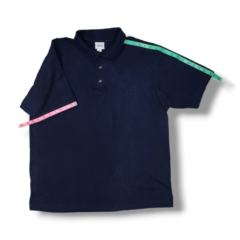 Anvil Blue Short Sleeve Vintage 90s Pre-Shrunk Cotton Polo Shirt Men's Size XL - Picture 5 of 8